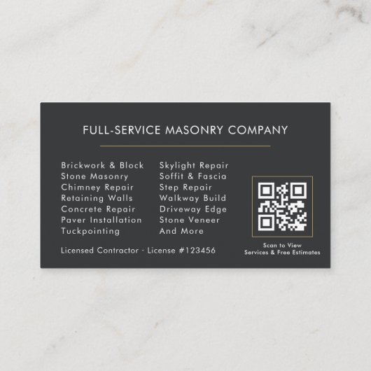 Carte De Visite Stone Bricklayer Masonry Mason QR Code (Dos)
