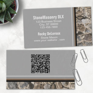 Carte De Visite Stonemason Rustique Rock Bordure QR Code