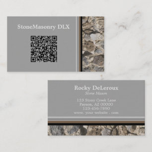 Carte De Visite Stonemason Rustique Rock Bordure QR Code