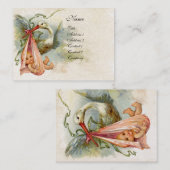 Carte De Visite STORK BABY SHOWER 2, papier perle blanc rose (Devant / Derrière)