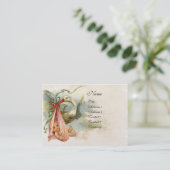 Carte De Visite STORK BABY SHOWER 2, papier perle blanc rose (Debout devant)