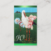 Carte De Visite STORK TWIN BABY SHOWER MONOGRAM, papier perle blan (Dos)