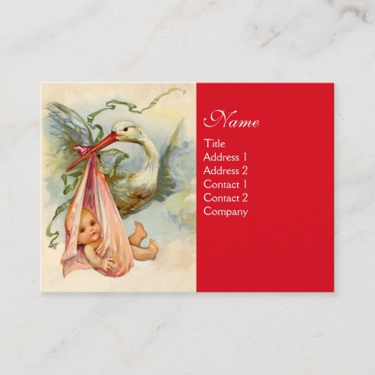 Carte De Visite STORL BABY SHOWER FILLE rose rouge (Devant)