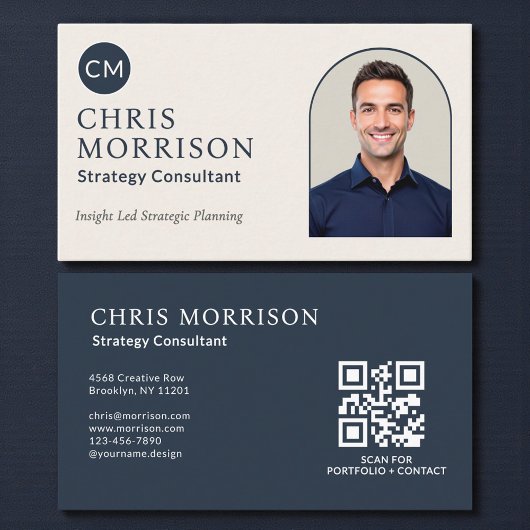 Carte De Visite Strategy Consultant Photo QR Code Navy Blue
