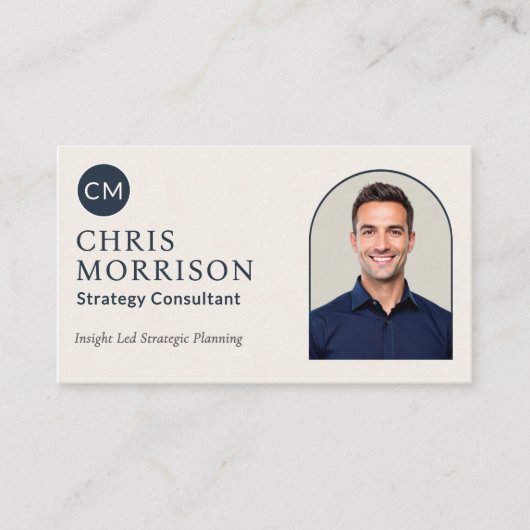 Carte De Visite Strategy Consultant Photo QR Code Navy Blue (Devant)