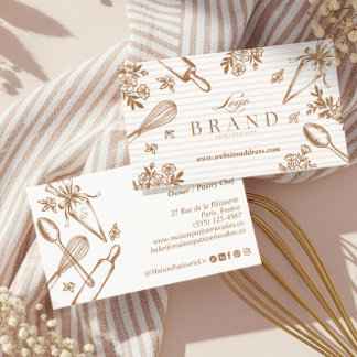 Carte De Visite Stripe Baking Utensil Pastry Cake Bakery Shop Logo