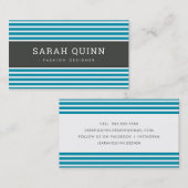 Carte De Visite STRIPE MINIMALE MODERNE aqua bleu gris foncé blanc (Devant / Derrière)