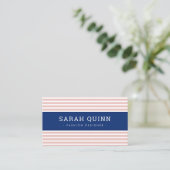 Carte De Visite STRIPE MINIMALE MODERNE BLANC rose marine bleu bla (Debout devant)