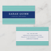 Carte De Visite STRIPE MINIMALE MODERNE Jade vert marine bleu blan (Devant / Derrière)