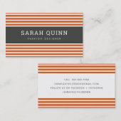 Carte De Visite STRIPE MINIMALE MODERNE orange gris foncé blanc ty (Devant / Derrière)