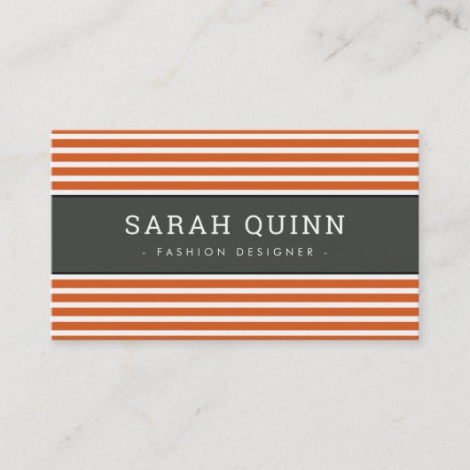 Carte De Visite STRIPE MINIMALE MODERNE orange gris foncé blanc ty (Devant)