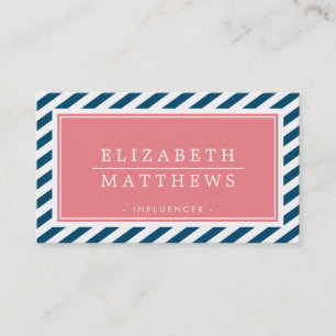 Carte De Visite STRIPE MODERNE frontière chic corail marine blanc