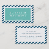 Carte De Visite STRIPE MODERNE style bordure marine jade blanc (Devant / Derrière)