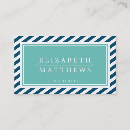 Carte De Visite STRIPE MODERNE style bordure marine jade blanc (Devant)