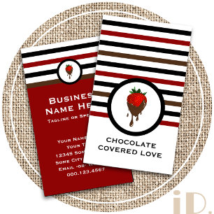 Carte de visite Striped Chic Chocolate Strawberry