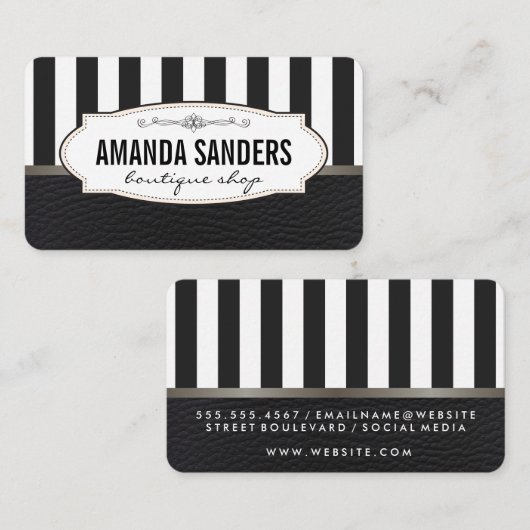 Carte De Visite Stripes Classiques Faux Cuir (Devant / Derrière)