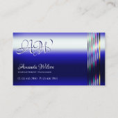 Carte De Visite Stripes et Monogramme Royal Bleu Chimmery (Devant)
