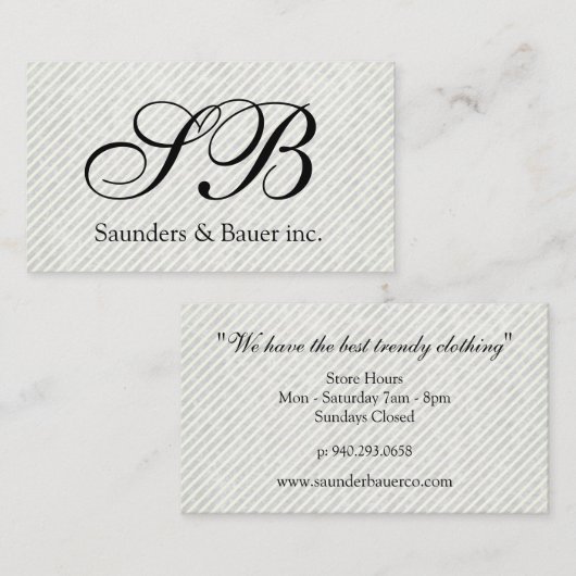 Carte De Visite Stripes et Monogrammes de script (Devant / Derrière)
