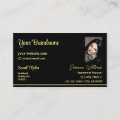 Carte De Visite Stripes Jaune Noir Moderne avec Logo et Photo (Dos)