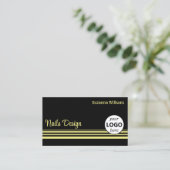 Carte De Visite Stripes Jaune Noir Moderne avec Logo et Photo (Debout devant)