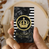 Carte De Visite Stripes modernes Gold Crown Logo Black Floral