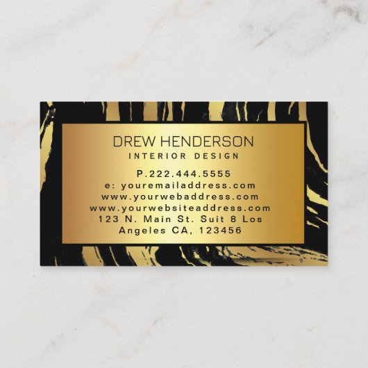 Carte De Visite Stripes Zèbre Noir et Or Moderne (Dos)