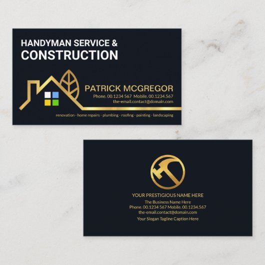 Carte De Visite Structure de construction créative Gold Bordure du (Devant / Derrière)