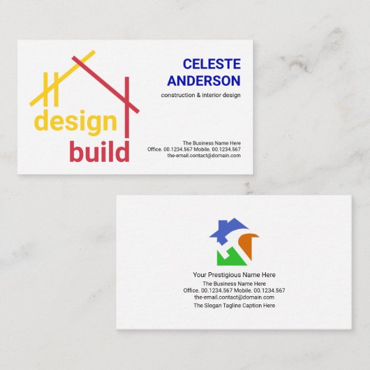 Carte De Visite Structure de construction en A-Frame rouge jaune, (Devant / Derrière)