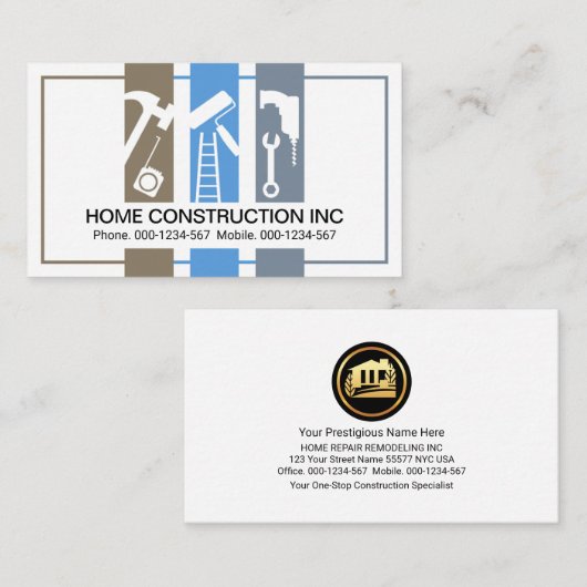 Carte De Visite Structure du panneau Outils de main de constructio (Devant / Derrière)