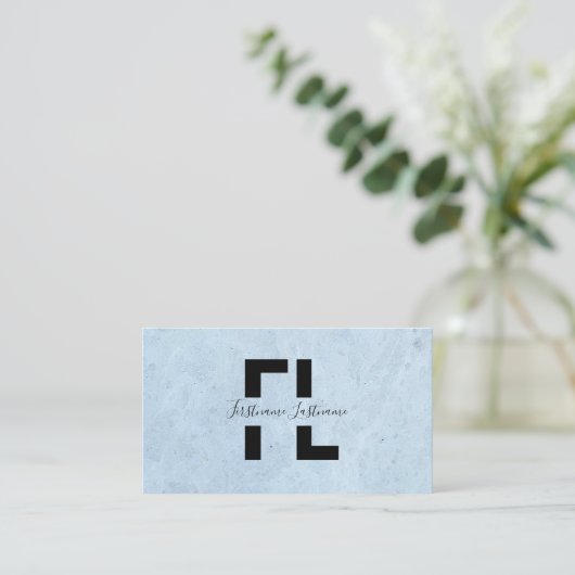 Carte De Visite Structure en marbre bleu clair élégant monogramme (Debout devant)