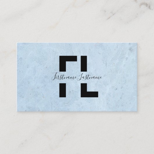 Carte De Visite Structure en marbre bleu clair élégant monogramme (Devant)
