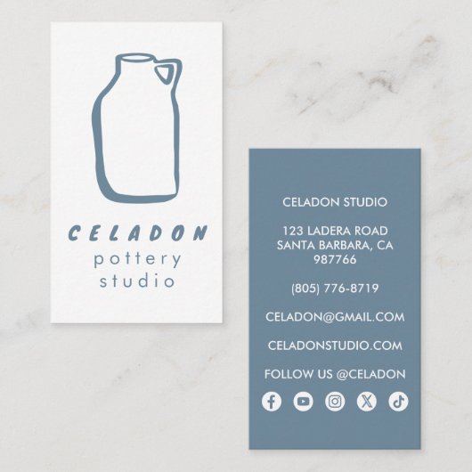 Carte De Visite Studio de céramique POTTERY Icônes élégantes dessi (Devant / Derrière)