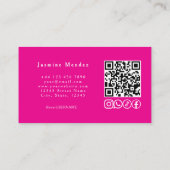 Carte De Visite Studio de coiffure avec code QR photo rose vif (Dos)