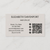 Carte De Visite Studio de coiffure moderne code QR photo monogramm (Dos)