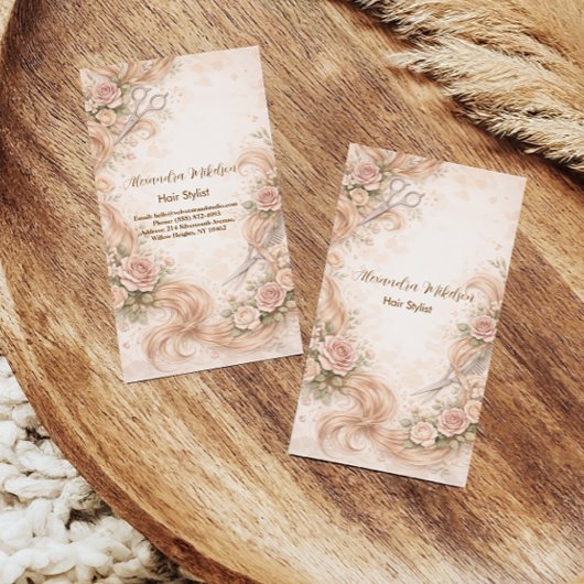 Carte De Visite Studio de coiffure Rose Blush Illustration