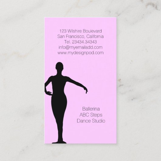 Carte De Visite Studio de danse de professeur de ballet de (Dos)