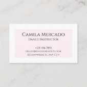 Carte De Visite Studio de Danse Élégant Danseuse de Ballet Rose Pâ (Dos)