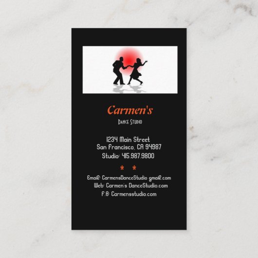 Carte De Visite Studio de danse instructeur (Dos)