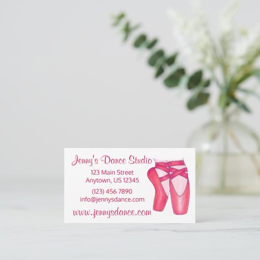 Carte De Visite Studio De Danse Professeur Ballet Rose Pointe Toe (Debout devant)