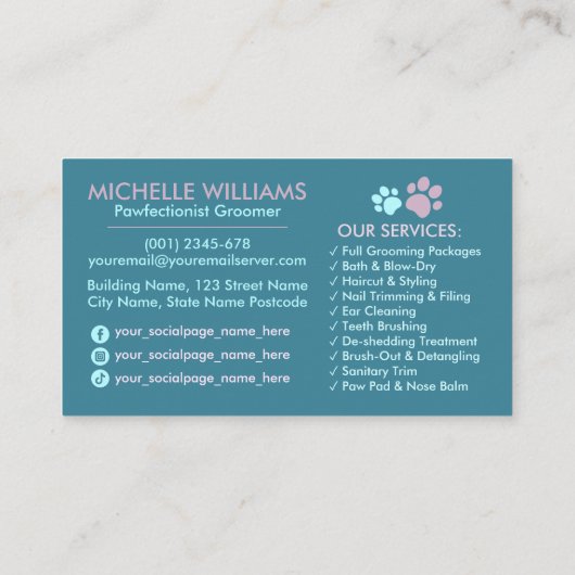 Carte De Visite Studio De Grooming Pour Animaux - Services Groomer (Dos)