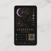 Carte De Visite Studio de Manucure Céleste Luxe Noir Or QR Beauté (Devant)