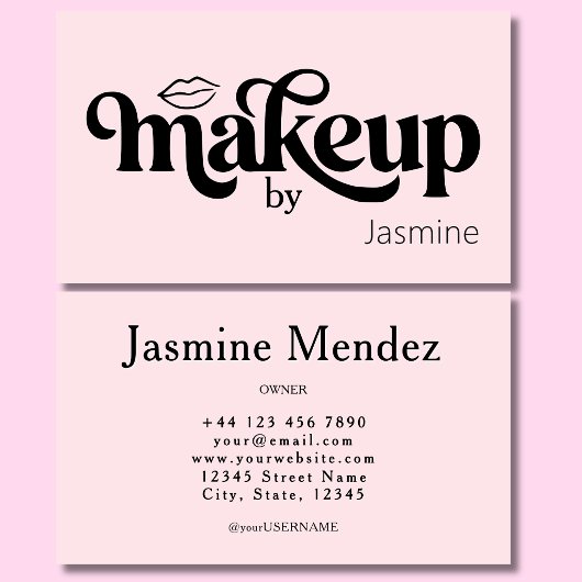 Carte De Visite Studio de maquillage Rose Pâle Chic Professionnel