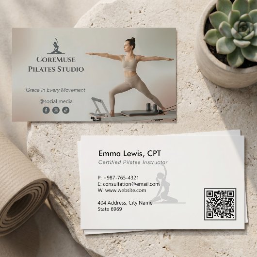 Carte De Visite Studio de Pilates | Gris Naturel