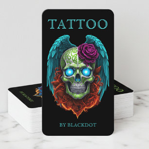 Carte De Visite Studio de tatouage moderne Crâne ailé Tatoueur got