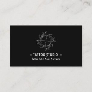 Carte De Visite Studio de tatouage moderne minimaliste noir et bla