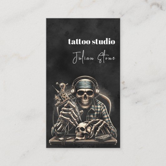 Carte De Visite Studio de tatouage noir (Devant)