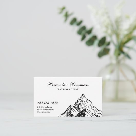 Carte De Visite Studio de tatouage noir et blanc foncé (Debout devant)