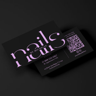 Carte De Visite Studio de vernis à ongles monogramme Black Purple