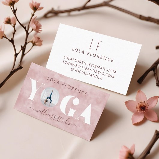 Carte De Visite Studio de yoga de luxe rose chic moderne minimalis