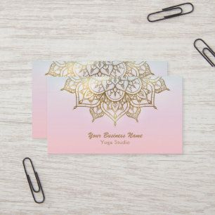 Carte De Visite Studio de yoga moderne chic Mandala or rose pêche